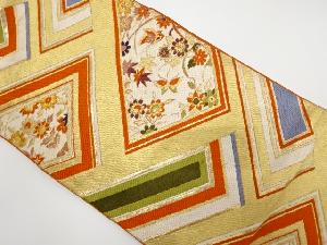 アンティーク　変わり檜垣に草花模様織出し袋帯（材料）